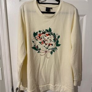Disney Cream Holiday Sweatshirt with Mickey and Minnie